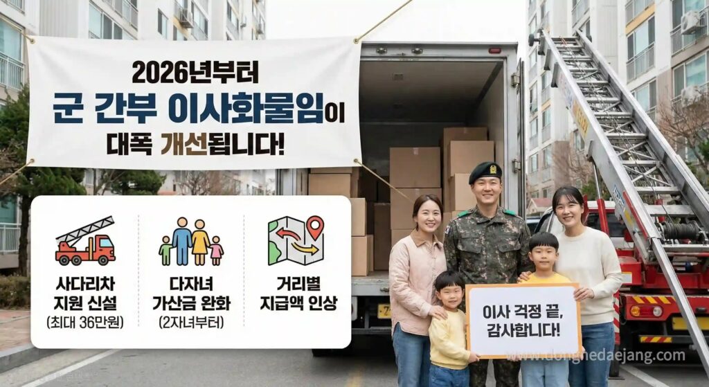 2026 군인 이사비 사다리차 36만원 지원 신설! 이사화물임 인상 및 신청 대표 이미지