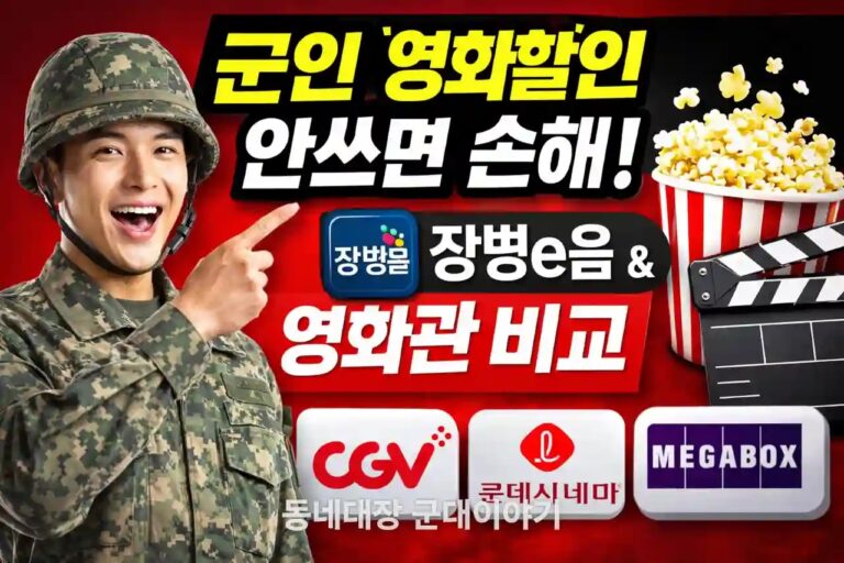 군인 영화할인 안쓰면 손해(군무원 포함, 장병e음으로), 어느 영화관이 좋은지 비교
