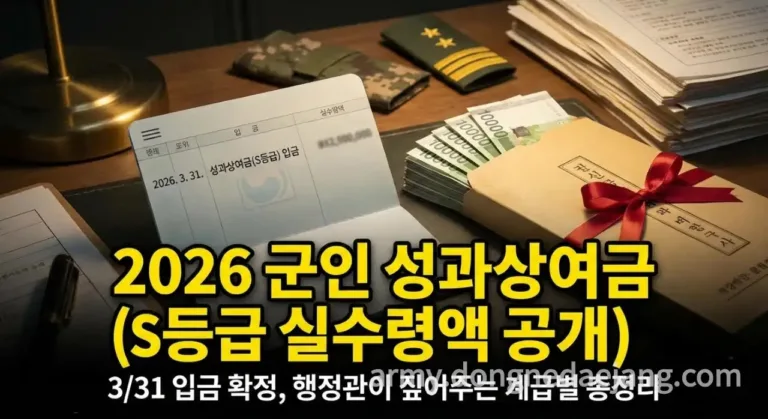 2026 군인(군무원) 성과상여금 지급일 확정! 계급별 S~D등급 실수령액 총정리
