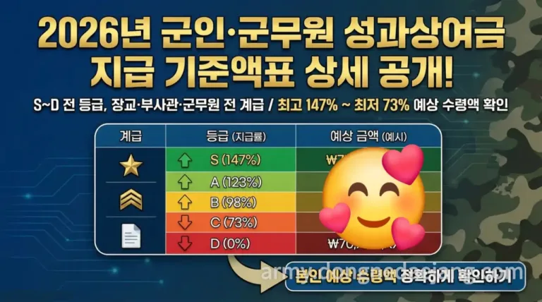 군인 군무원 성과상여금 지급 기준액표 전체 공개 (S~D등급 실수령액 완벽 정리)