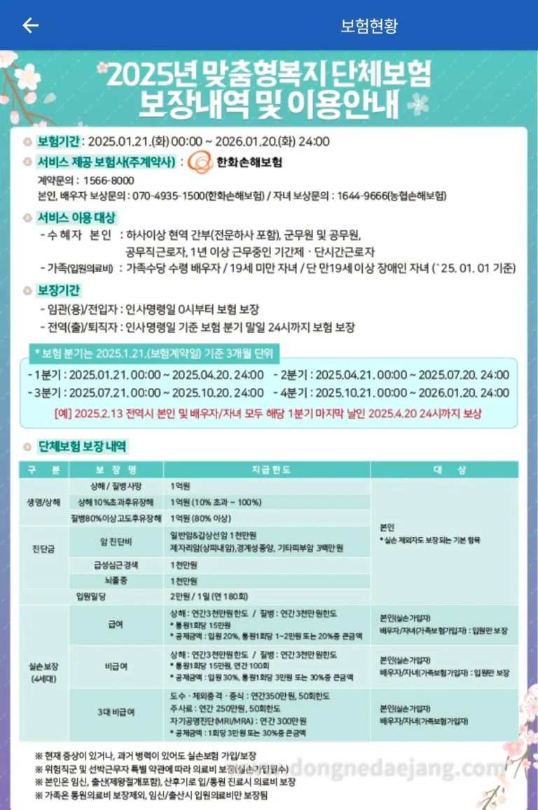 군 단체보험 2026년 실비와 상해 그리고 츨산/제왕절개 보장까지