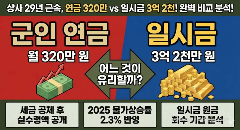 [군인 연금] 30년 실제 수령액, 연금 320만원 vs 일시금 3억? 분석