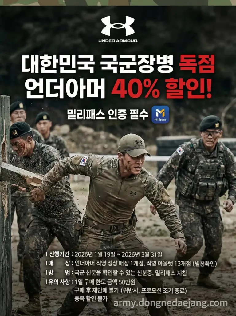 언더아머 군인 할인 40% 받는 방법 및 매장 위치 총정리 (2026)