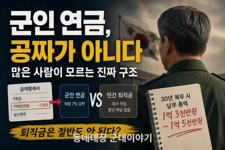 군인 연금 공짜 아니다_ 직장인 퇴직금과의 차이