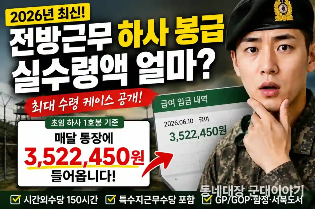 전방근무 하사 봉급 실수령액 공개 000만원 가능할까 2026년 최신