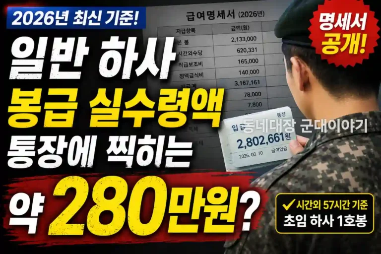 일반부대 근무 하사 봉급 실수령액 공개 2026년 최신