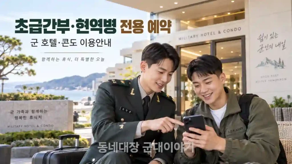 초급간부와-현역병이-군-호텔콘도-전용-예약제도를-확인하는-모습