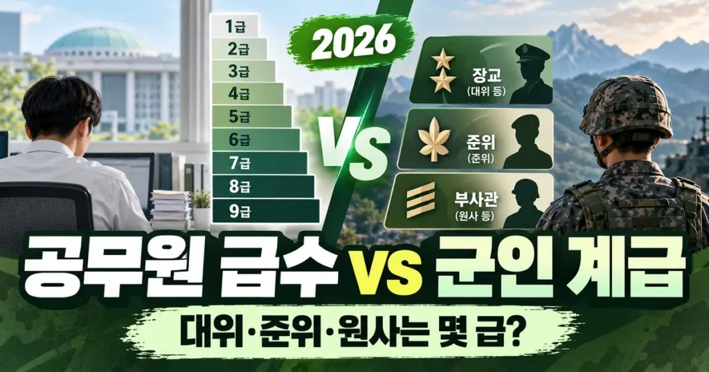 공무원 1~9급과 군인 계급 비교, 대위 5급 및 원사·준위 상당계급 차이 안내