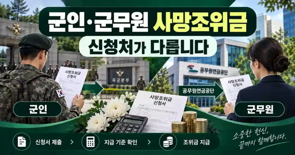 군인 군무원 사망조위금 지급액 계산과 신청처 및 필요 서류 비교